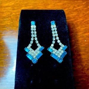 Aquamarine and Crystal Rhinestone Drop Earrings
